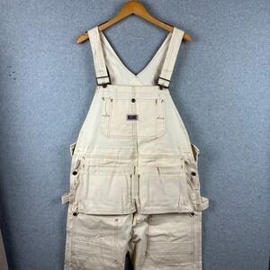 NWT BIG MAC Carpenter Overalls Cream Canvas Workwear Utility Pants Size 38x32